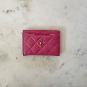 19C Chanel Pink Card Holder in Caviar Leather w/ Gold Hardware